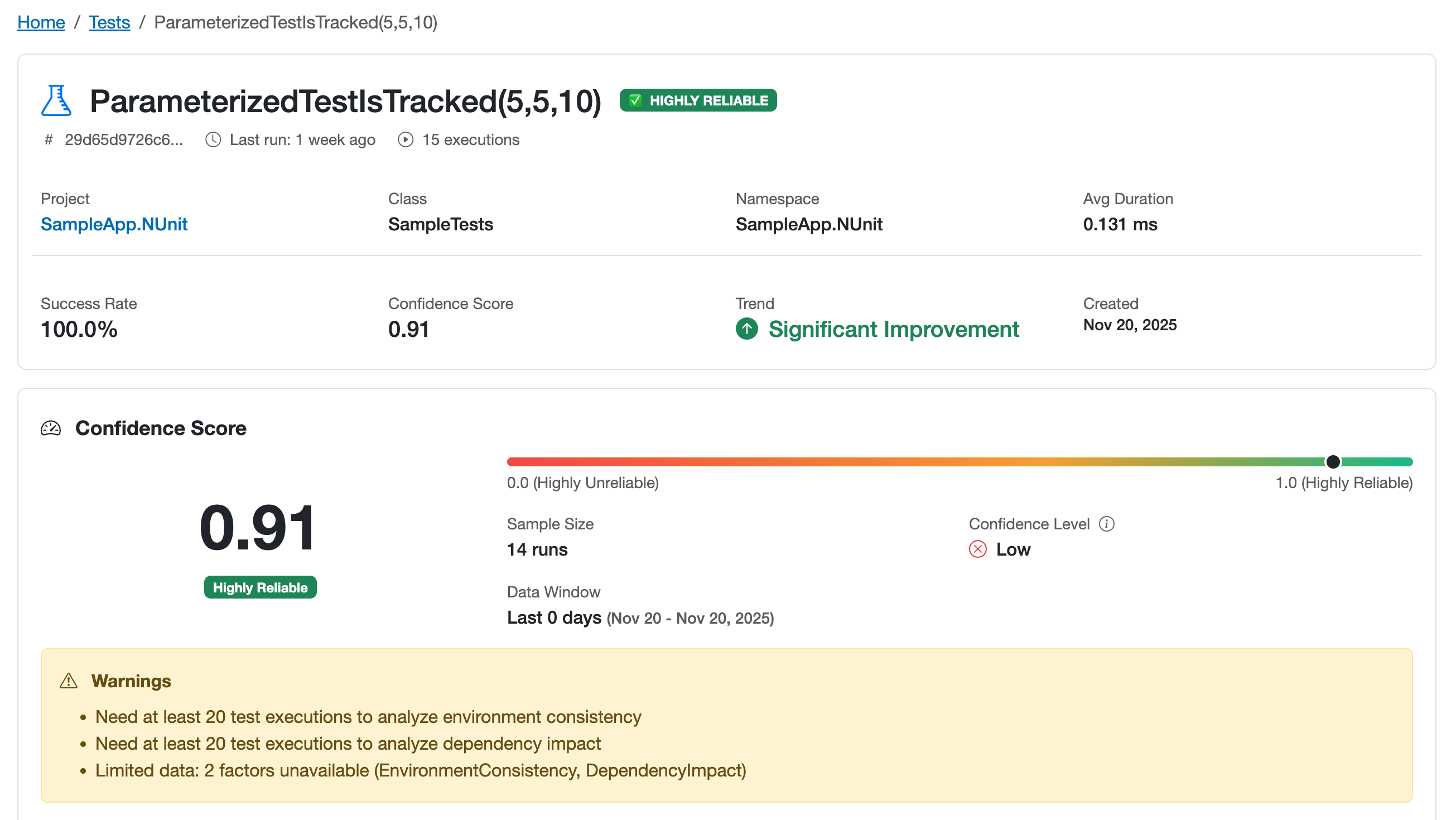 Xping Dashboard - Tests View